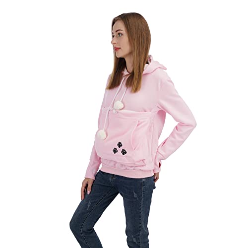 Unisex Big Pouch Hoodie Long Sleeve Fleece Pet Dog Holder Carrier Pullover Sweatshirt… - color: Pink, size: 3X-Large