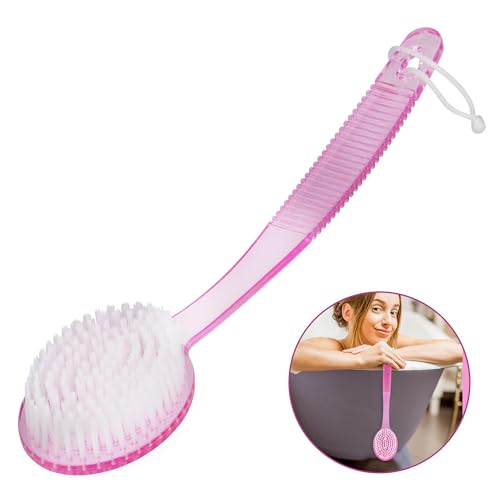 Shower Scrubber Brush, Long Handle, Pink (1 Pack) - color: Pink