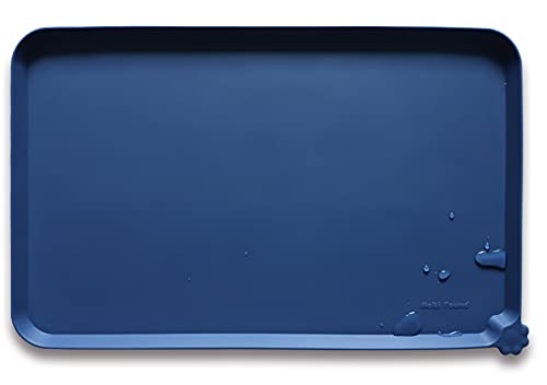 Hoki Found L Silicone Pet Food Mats with High Lips - Non Slip Cat Dog Bowl Placemats - Waterproof Cat Dog Feeding Mat - Indigo Ink - color: Indigo Ink, size: 22" x 14"