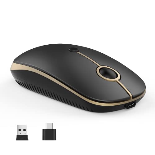 VssoPlor Type C Wireless Mouse, USB C MacBook Wireless Mouse, Black Gold | Dual Mode Cordless Mice with USB and Type C Receiver Compatible with PC, Laptop, MacBook and All USB C Devices - color: Black Gold