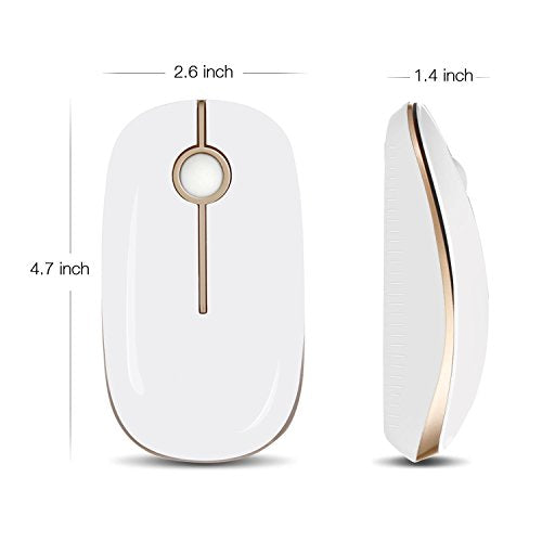 VssoPlor Wireless Mouse, 2.4G Slim Computer Laptop Mouse, White and Gold | Portable Mouse, Plug & Play USB Nano Receiver, Quiet Silent Optical Mice for Notebook, PC, Laptop, Computer, Windows, Mac - color: White and Gold