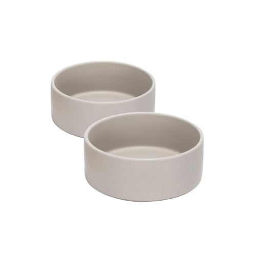 SPUNKYJUNKY 13.5OZ Ceramic Dog and Cat Bowl, Modern Cute Weighted Food Water Bowl for Replacement Grey (2 Pack) - color: Grey, size: 1.7 CUPS × 2