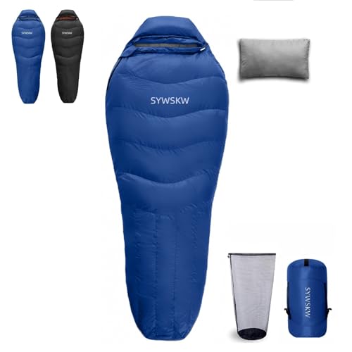Down Sleeping Bag with Pillow for Backpacking,15℉ 5℉ 0℉ Wide Down Sleeping Bag (86.6 in x 33.5 in) for Adults,Youth Camping and Hiking Outdoor with 680FP Duck Down - color: Blue (800g filling down)