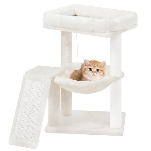 YOUPET Cat Tree with Cat Scratching Post for Indoor Cats, Cat Tower with Scratching Board and Playful Toy Balls, Cat Tree Tower with Cozy Hammock,Beige - color: Beige