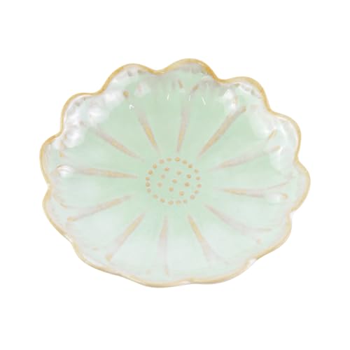 4 Inch Ceramic Small Dish - Unique Artwork Lotus Leaf Bowl for Hamster Food, Jewelry Display, Sauce & Decorative Ornament (Green1, Flower) - color: Green1, size: Flower