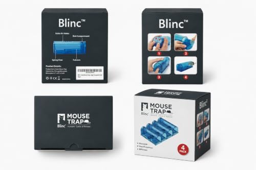 Blinc [4-Pack] Humane Mouse Trap - Catch and Release No-Kill Rodent Traps for Indoors & Outdoors - Safe for Children & Pets - Reusable Mouse Catcher for Kitchen, Pantry & Garage (Transparent Blue) - size: 4 Pack