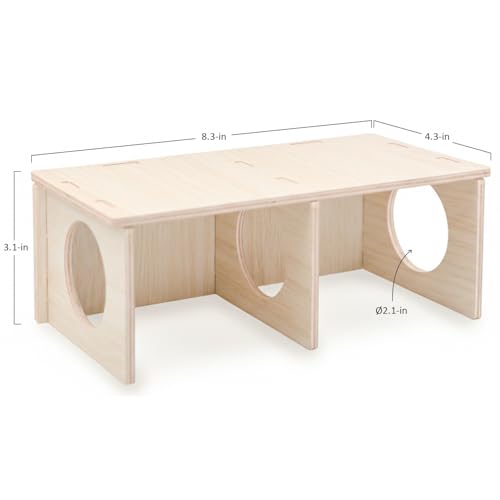 Hamster Peep Tunnel, 2-Chamber Wooden Hamster Hideout, Water-Resistant Platform for Dwarf Hamsters and Small Pets, 8.3" x 4.3" x 3.1" - size: Medium for Dwarf Hamster
