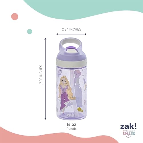 Zak Designs Disney Princess Atlantic Kids Water Bottle For School or Travel, 16oz Durable Plastic Water Bottle With Straw, Handle, Leak-Proof Spout Cover, 2-Pack (Ariel, Cinderella, Moana, Rapunzel) - color: Disney Princess (Ariel, Cinderella, Moana, Rapu