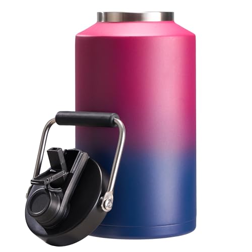 Fijinhom One Gallon Insulated Water Bottle for Travel: 2-in-1 Straw and Spout Lid, Keep Cold 24Hrs, Leakproof, 128oz Water Jug With Handle, Vacuum Stainless Steel for Sports, Hiking, Trip, Blue&Red - color: Red/Blue, size: 128 Ounces