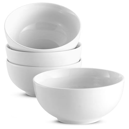 KooK Ceramic Cereal Bowls, Microwave, Dishwasher and Freezer Safe, Porcelain Dishes for Soup, Pasta, Salad, Oatmeal, Deep Interior, 24 oz, Marshmallow White (4) - color: Marshmallow, 4 Pack