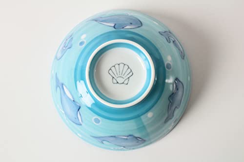 Mino ware Japanese Ceramics Kids Rice Bowl made in Japan (Japan Import) Dolphine & Whale Blue MIC014