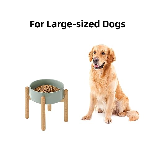 Havniva Elevated Dog Bowls Ceramic Dog Bowls with Stand, Dog Food Bowl | 8.3” Raised Dog Bowls with Non-Slip Wood Stand, Dog Food and Water Bowl Set, Dog Feeding Bowls for Large Dogs - color: Bowl+Stand - Light Green, size: 8.3inch