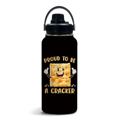 Snack 32oz Water Bottle, with Handle & Lid Bottle, Insulated Cup | 32oz Stainless Steel Sport Tumbler, Leak-proof Coffee Mug, Thanksgiving Christmas Birthday Gift for Funny Snack Lovers - color: Cracker