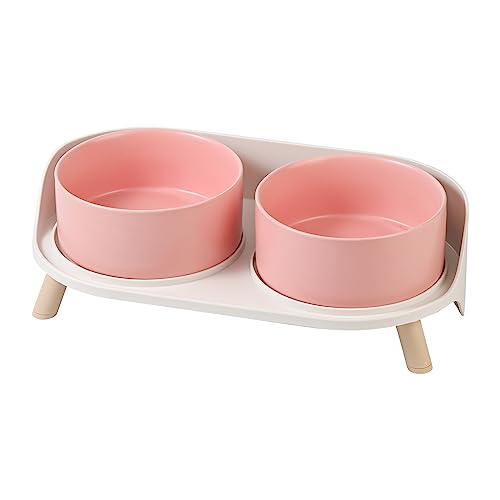 Elevated Ceramic Dog Bowl Set - Double Dog Feeding Bowls with Stand Splash Proof - Raised Dishes for Food and Water - Ideal for Small to Medium Dogs - 2 x 720 ml - 11.3 oz - Pink - color: Pink, size: Medium