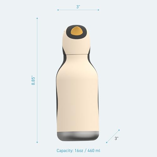 asobu Bestie Water Bottle, Cute Collectible Character, Leak Proof, BPA Free | 16 oz, Stays Cold 24 Hours, Double Wall Vacuum Insulation, Food Grade Stainless Steel, Spill Resistant, Great Gift Idea - color: Penguin