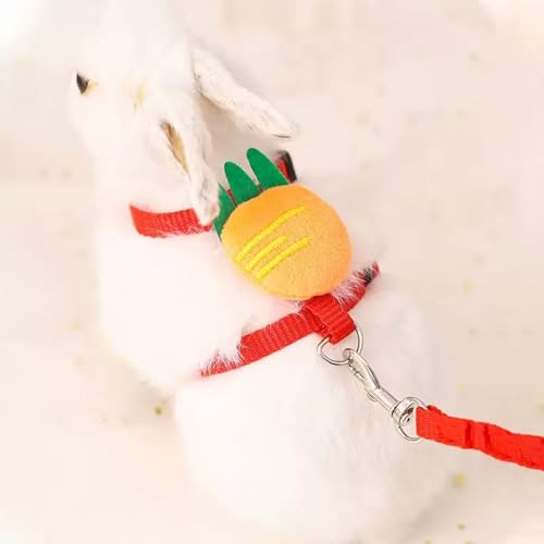 4 Sets Adjustable Bunny Rabbit Harness and Leash Set Small Pet Cute Vest Harness Leash with Decoration for Bunny Ferret Small Pets(Designs: Rabbit/Carrot/Duck/Strawberry)