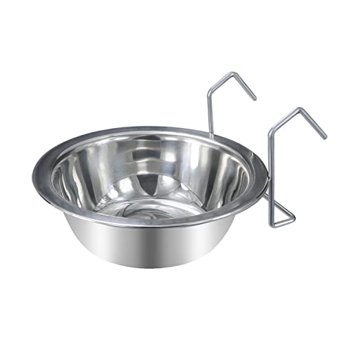Wontee Pet Food Water Bowl Stainless Steel Hanging Feeder, M | Rust-proof, removable for easy refilling and cleaning, for feeding in cages/kennels/crates, for small dogs/cats/birds/rabbits - size: M