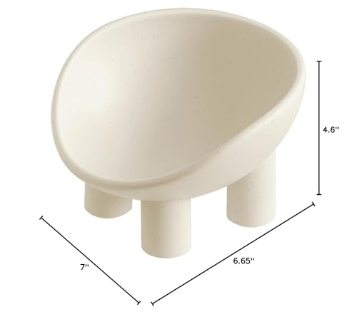 WENSHUO Elevated Cat Bowl, Ceramic Cat Food Bowl, 7 x 6.65 in, Matte Crème | 7 x 6.65 x 4.6 in four-leg ceramic cat bowl. Elevated anti-tip design supports comfortable feeding and helps reduce spills.