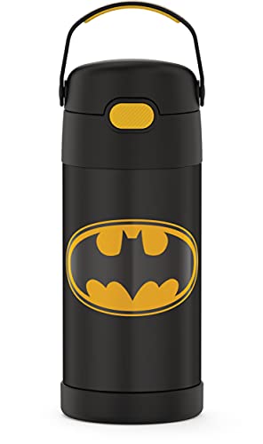 THERMOS FUNTAINER Water Bottle with Straw, 12oz, Batman | Kids Stainless Steel Insulated Water Bottle, Keeps Drinks Cold Longer for School & Play, BPA-Free - color: Batman, size: 12 Ounces