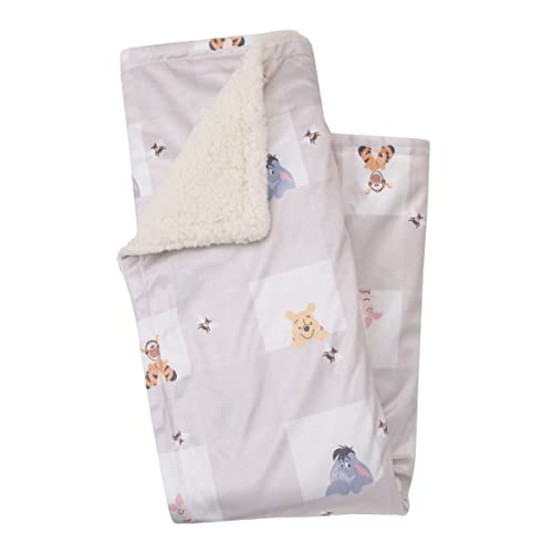 Disney Winnie The Pooh Hugs and Honeycombs Grey and White Plaid with Piglet, Tigger and Eeyore Super Soft Sherpa Baby Blanket - color: Winnie the Pooh - Hugs and Honeycombs