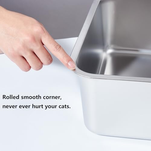 Stainless Steel Litter Box 2 Pack, 18"x14"x6"(Height) Medium to Large Cat Litter Box Easy Clean, Non Stick Metal Litters Boxes No Smell for Full-Grown Cats or Kitty/Kitten | Metal Cat Litters Box Easy Clean Indoor No Smell for Full-Grown Cats or Kitty/Kit