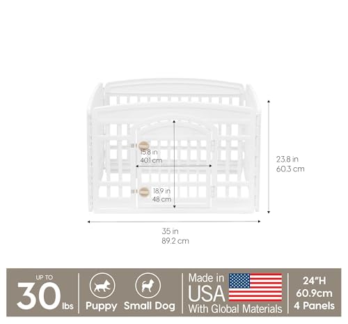 IRIS USA 4-Panel Dog Playpen, Pet Enclosure, White | Puppy Training, Configurable Layout, Multi-Shape Setup, Custom Pen Configuration, Secure Door Latch, Stable Non-Tip Base - color: White, size: 4 Panel - 24" H