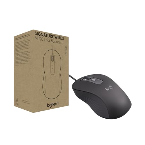 Logitech Signature Wired M520 L Optical Mouse for Business - Graphite | For Business, Optical, Plug-and-Play, Windows, Mac, Chrome, PC, Laptops