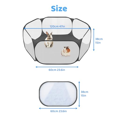 Amakunft Small Animal Playpen, Pop-Up Portable Play Yard for Guinea Pigs, Rabbits, Hamsters, Hedgehogs, Foldable Exercise Fence with Breathable Mesh for Indoor Outdoor Use | 47 x 24 x 15 in portable guinea pig play pen with breathable mesh, folds flat for