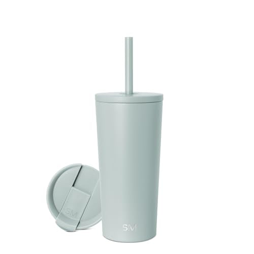 Simple Modern Iced Coffee Tumbler, Insulated | 20oz | Green | Reusable Stainless Steel Cup, Travel Mug, Water Bottle with Straw | Cupholder Friendly & Spill Resistant, Sea Glass Sage - color: -Sea Glass Sage, size: 20 Ounces