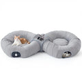 Pawaboo 2-in-1 Cat Tunnel Bed, 8-Shaped Cat Tunnels, Grey | Foldable Cats Cave Hideout Kitty Toys with Fluffy Balls, Donut Tunnel for Kitten Rabbit Ferret - color: Gray, size: 68.9 x 31.5 x 11.8in