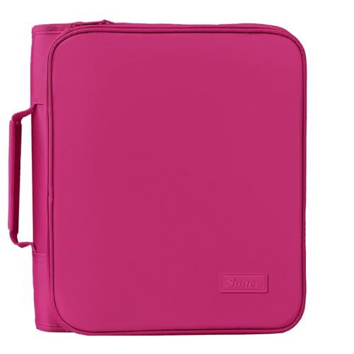 SUNEE Zippered Binder Bag with Handle, 2-Inch 3-Ring O-Ring, 500-Sheet Capacity, Includes Zip Pocket, 5-Tab Expanding File Folder, Multi-Pocket Organizer Binder for Middle School, Berry Pink - color: Berry Pink