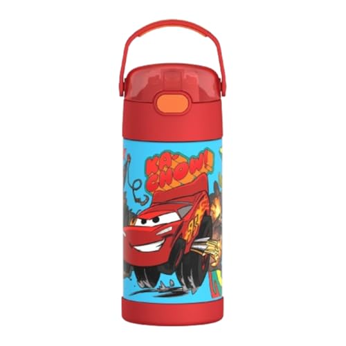 THERMOS FUNTAINER Water Bottle with Straw, 12oz, Cars | Kids Stainless Steel Insulated Water Bottle, Keeps Drinks Cold Longer for School & Play, BPA-Free - color: Cars, size: 12 Ounces