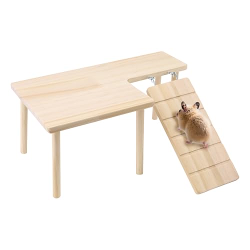 Wooden Hamster Platform with Legs, Guinea Pig Ramp with Platform | Wood Guinea Pig Hideout with Ladder for Small Animal, Hamster Climbing Toys, Pet Cage Accessories