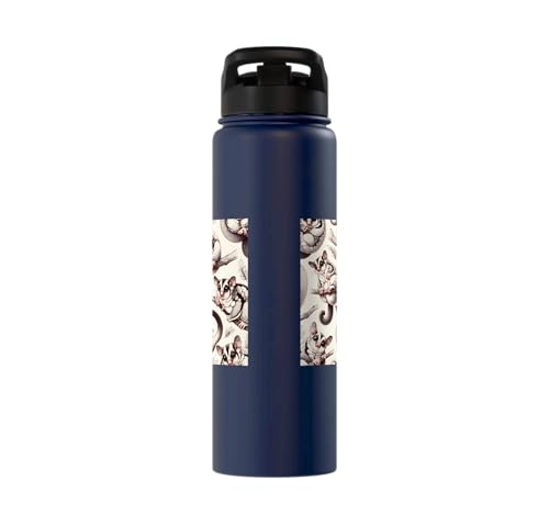 Beautiful Sugar Glider Pattern Aesthetic Sugar Gliders Stainless Steel Insulated Water Bottle - color: Navy Blue