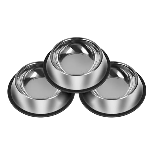 3Pcs Stainless Steel Dog Bowls Set - Non-Slip Food and Water Bowl 20 Oz - Dishwasher-Safe, Rust Resistant Metal Pet Bowls for Small/Medium/Large Sized Pets - color: Classic, size: 20 oz