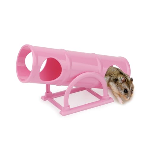 Hypeety Hamster Plastic Seesaw Tunnel Toy Mouse Hollow Tunnel Tube Toy | 2-in-1 tunnel and seesaw, funny exercise gym playground for dwarf hamsters/gerbils/mice/small pets, promotes exercise, pink - color: Pink