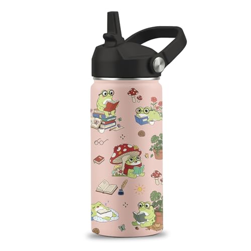 Frog Gifts for Boys Girls, 16 oz Water Bottle with Straw Lid | Frog Water Bottle, Stainless Steel Insulated Tumbler, Cute Frogs Cup, Frogs Themed Gifts - color: Frog