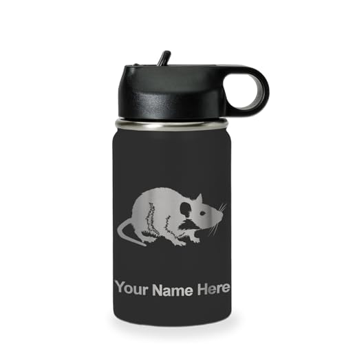 LaserGram Personalized 12oz Water Bottle, Rat (Black) | Engraved Gift, Vacuum Insulated Stainless Steel, Flip-Top Straw Lid, Laser Engraved With Your Name - color: Black, size: 12 Ounces