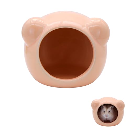 Ceramic Hamster House, Cute Animal Shaped Hamster Cave, Summer Cool Small Animal Hideout Habitat Decor for Dwarf Hamsters (Orange) - color: Orange