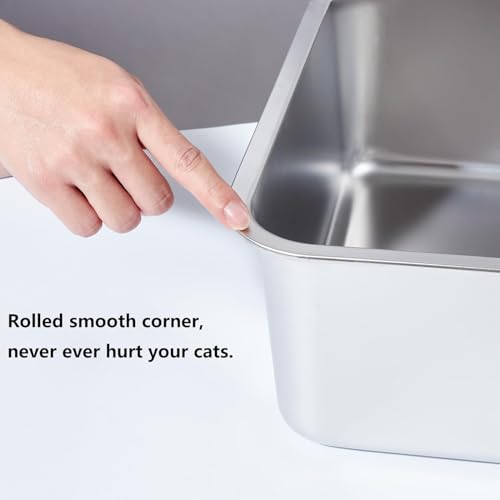 Stainless Steel Litter Box XL-Metal Cat Litter Box for Big Cat | Large Metal Litterbox with High Side，Non-Stick, Odor-Resist, Anti-Urine Leakage, Easy-Clean, Includes Mat & Scoop - color: XL-lid box