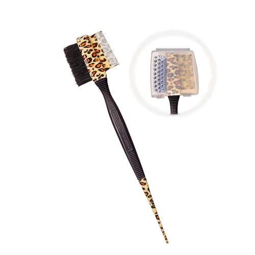 Red by Kiss Professional 3-IN-1 Edge Brush with Case – 100% Pure Boar Bristle Brush, Fine Tooth Comb & Rat Tail End for Precision Styling, Edge Control & Hair Parting - color: Leopard Boar Brush with Comb Rattail & Case