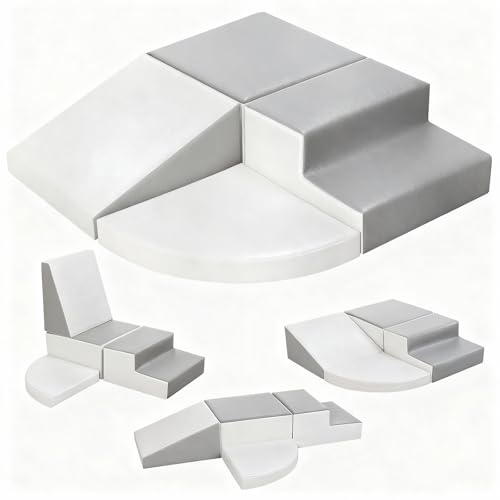 Sumbababy Climbing Foam Blocks for Toddlers: Waterproof Pu Leather Soft Climber - 4 Pcs Toddler Indoor Climbing Toys - Kids Outdoor Playground Playset Best Gift Preschool Daycare Supplies - style: Grey/White