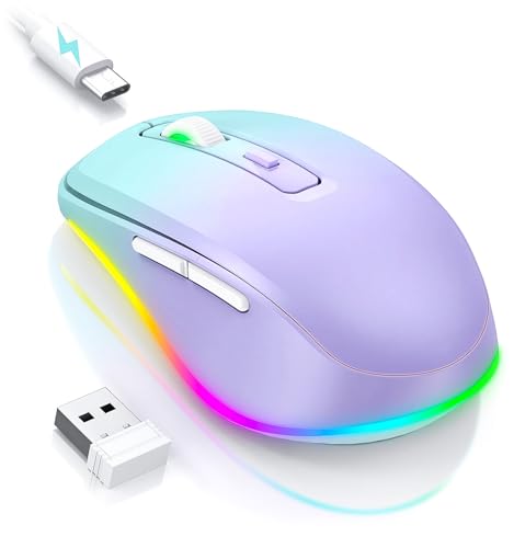 PEIOUS Wireless Mouse Jiggler - Keep Computers Awake, Purple to Green | Rechargeable LED Mouse, Silent Clicks, Adjustable DPI and Random Movement Keep Computers Awake for Laptop/PC/Mac - color: Purple to Green