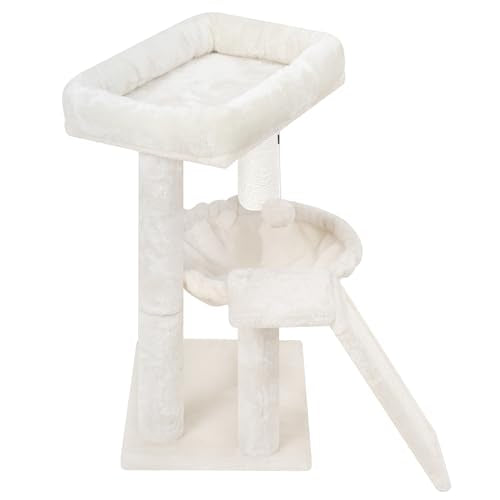 YOUPET Cat Tree with Cat Scratching Post for Indoor Cats, Cat Tower with Scratching Board and Playful Toy Balls, Cat Tree Tower with Cozy Hammock,Beige - color: Beige