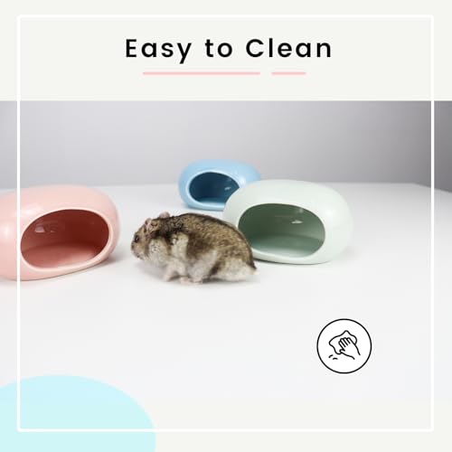 Ceramic Hamster Hideout, Cooling Hamster House All-Season Small Animal Cave, Easy to Clean Cave for Dwarf Hamsters, Gerbils, Mice (Blue) - color: Blue
