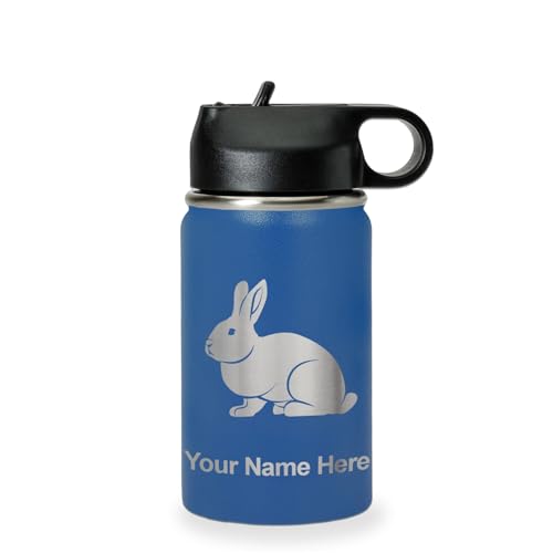 LaserGram Personalized 12oz Water Bottle, Rabbit (Dark Blue) | Engraved Gift, Vacuum Insulated Stainless Steel, Flip-Top Straw Lid, Laser Engraved With Your Name - color: Dark Blue, size: 12 Ounces