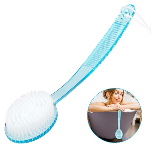 Shower Scrubber Brush, Long Handle, Blue (1 Pack) - color: Blue