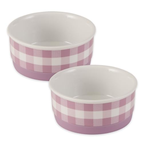 Bone Dry Ceramic Food Bowls, Non-Slip & Dishwasher Safe, Small, 4.25x2 Pansy Check - color: Pansy Petite Check, size: Small Set, 4.25x2"
