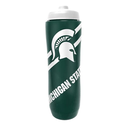 Party Animal NCAA Squeeze Bottle, 32 oz, Michigan State Spartans | Slim, lightweight BPA-free sports water bottle with quick-flow squeeze; fits backpacks & cup holders for kids or adults - style: Michigan State Spartans