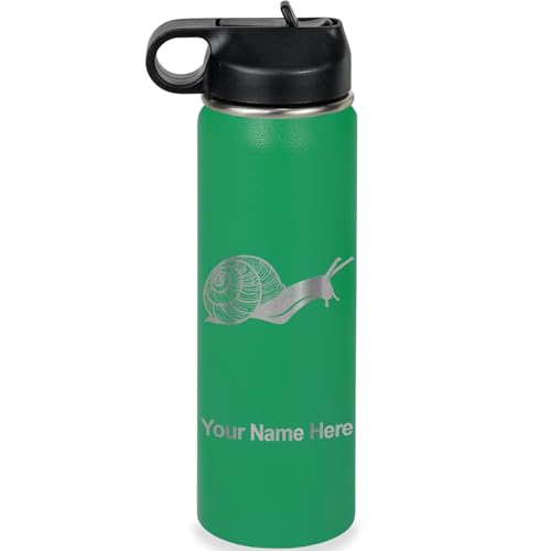 LaserGram Personalized 20oz Water Bottle, Snail (Green) | Engraved Gift, Vacuum Insulated Stainless Steel, Flip-Top Straw Lid, Laser Engraved With Your Name - color: Green, size: 20 Ounces